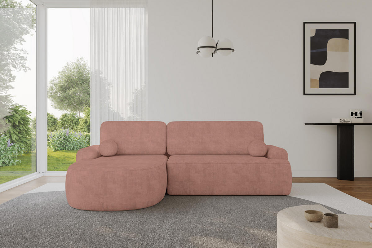 ECKSOFA mit Schlaffunktion und Bettkasten LIRA-L - 264x172x89 Apricot - Orange, Holzwerkstoff/Textil (264/172cm) - ALTDECOR