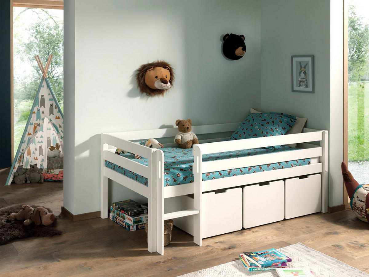 KOJENBETT Karolina 208x83x105 aus Massivholz in Weiß - Sandfarben, Holz (90/200cm) - 58aufmkessel