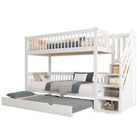 POSCHODOVÁ posteľ 90/200 cm biela z borovice a MDF s výsuvným lôžkom a schodiskovou skrinkou - biela, drevo (90/200cm) - OKWISH