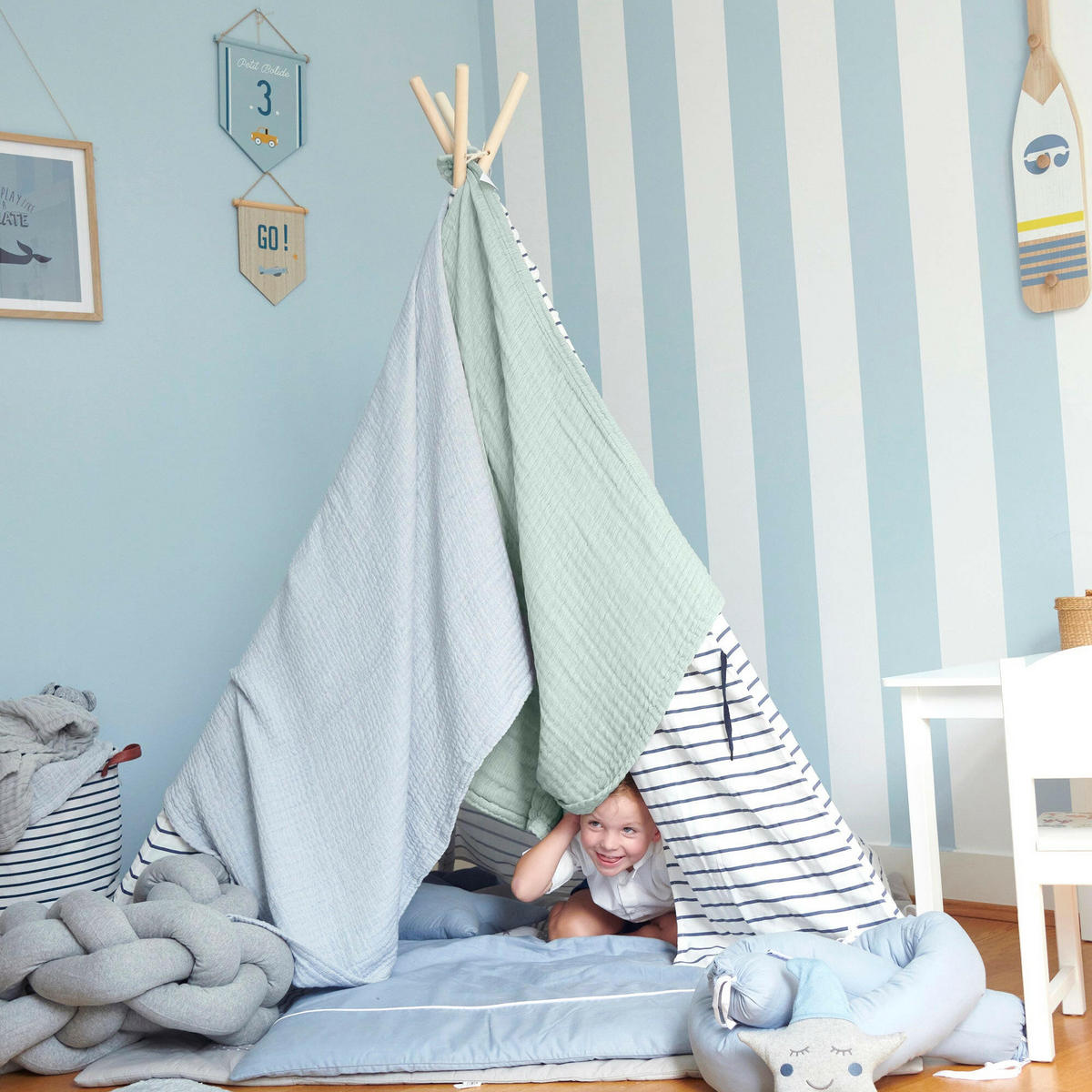 MUSSELINDECKE Mint Large - Mintgrün, Textil (90/120cm) - nordic coast company