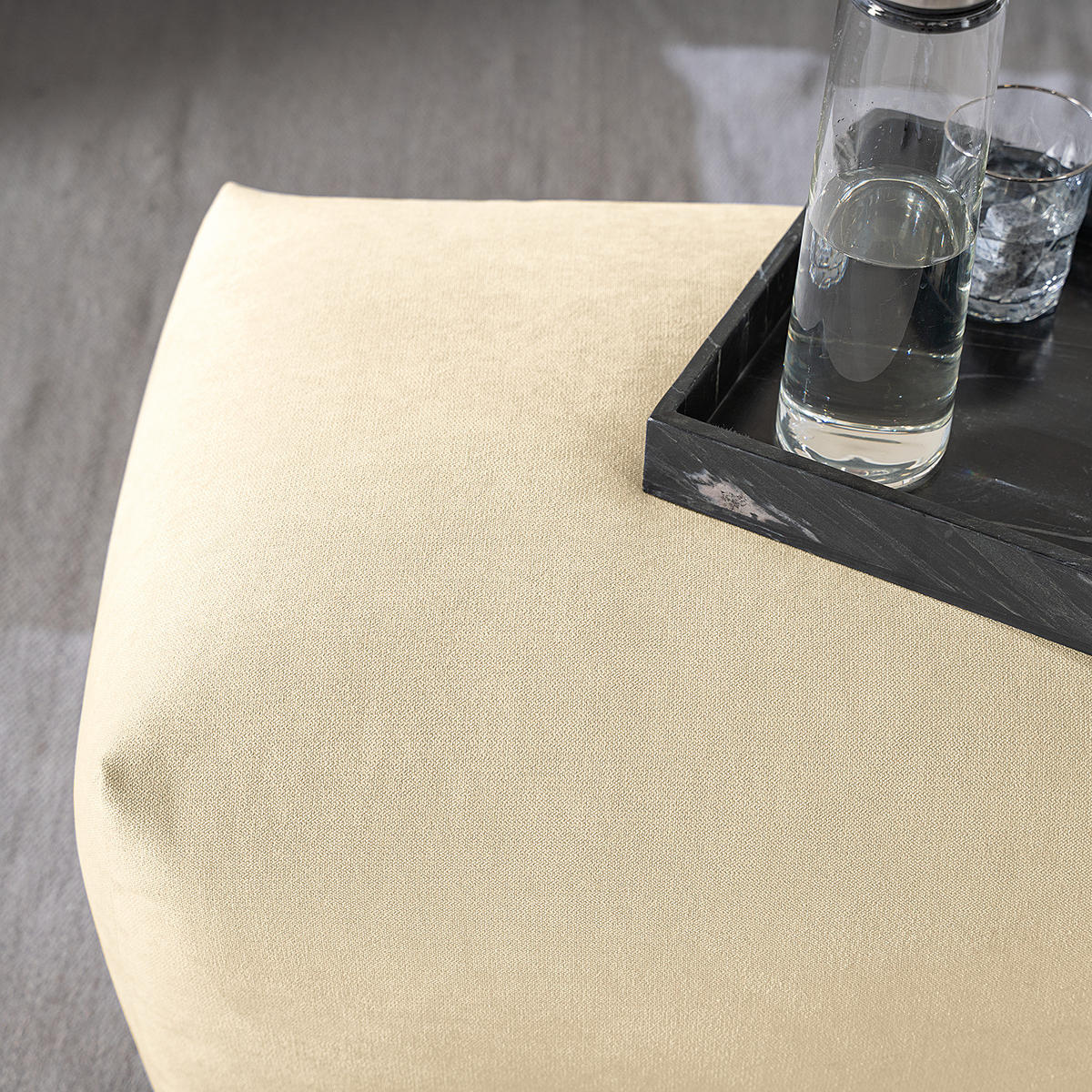 POLSTERHOCKER - Strukturstoff - Beige/Schwarz, Kunststoff/Textil (102/41/52cm) - home24