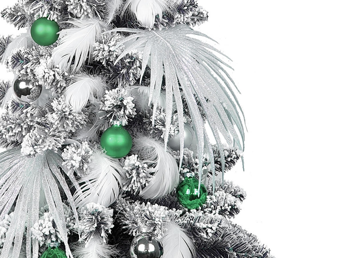 LAALU WEIHNACHTSBAUM geschmückt künstlich POLARGRÜN 60 cm mit LED-BELEUCHTUNG IM TOPF - Silberfarben/Weiß, Kunststoff (60cm) - LAALU