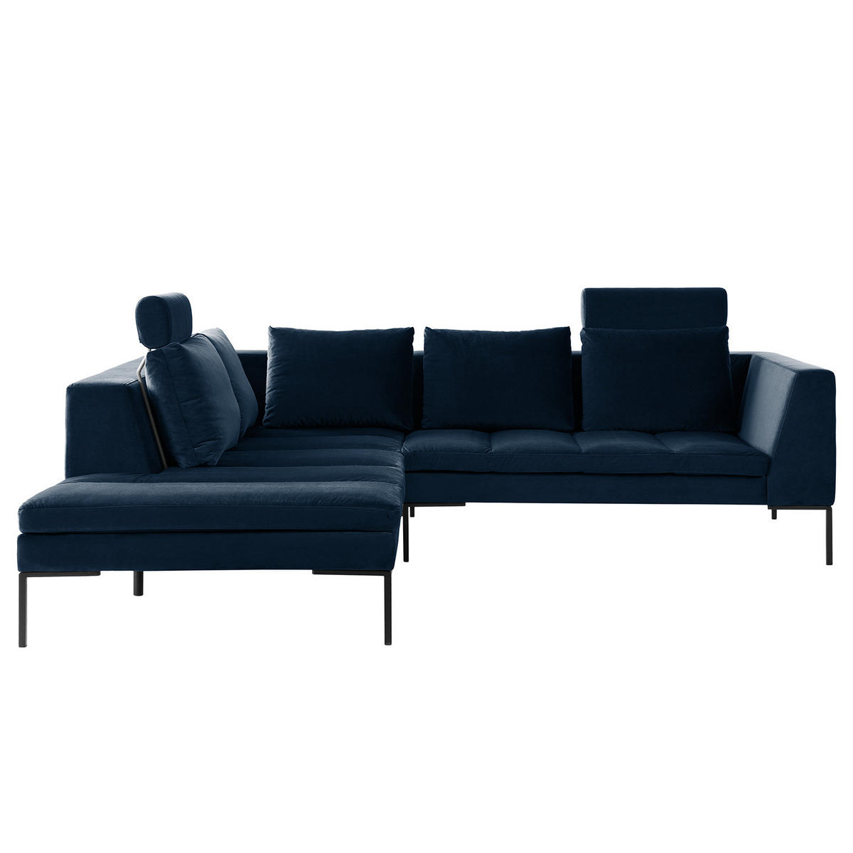ECKSOFA mit Ottomane - Schwarz/Dunkelblau, Textil/Metall (255/230cm) - home24