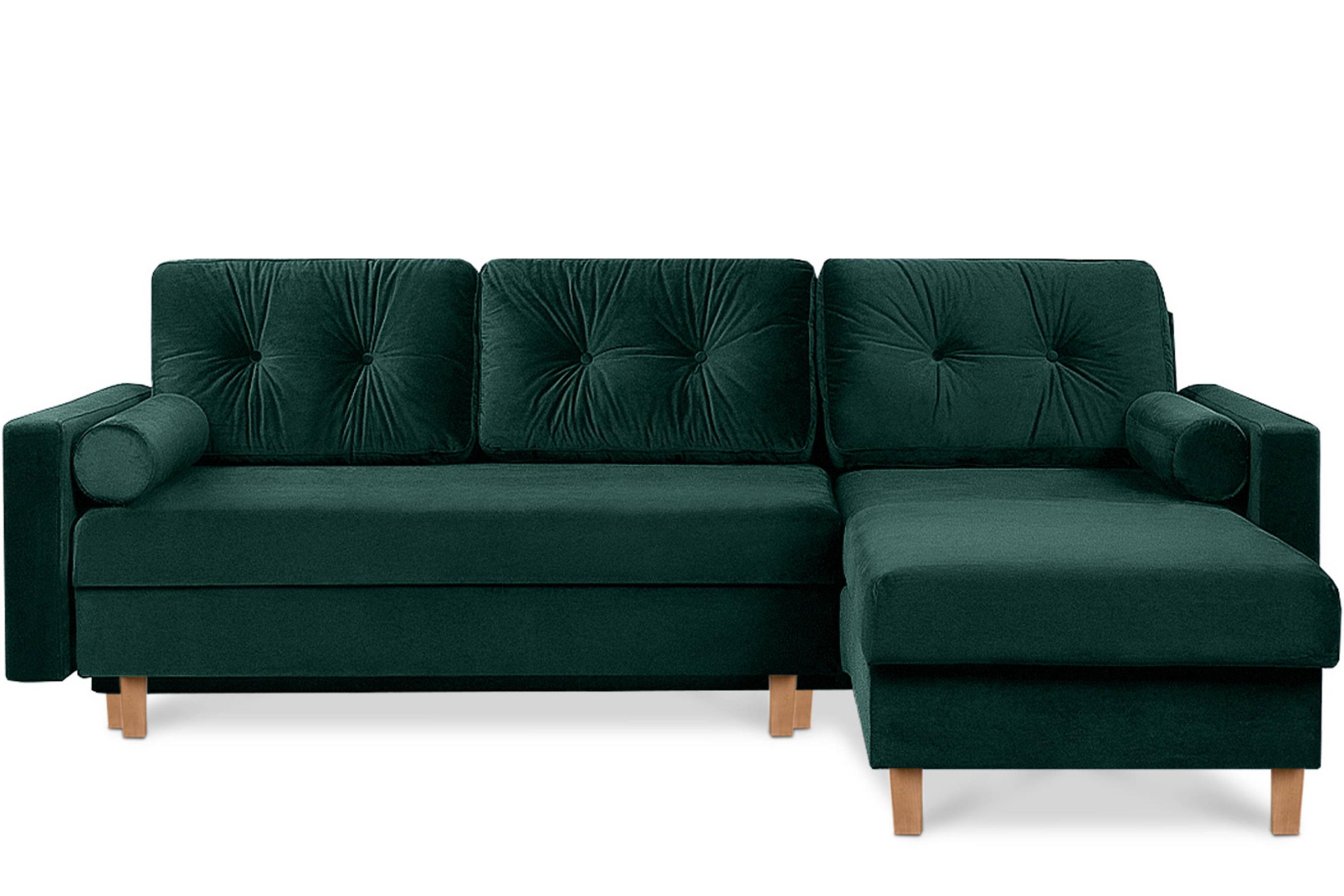 ECKSCHLAFSOFA ERISO 3/4 Sitzer und Universalecke mit Ottoman, Velour-Stoff, dunkelgrün - Dunkelgrün/Braun, Textil (240/183cm) - KONSIMO®