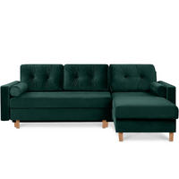 ECKSCHLAFSOFA ERISO 3/4 Sitzer und Universalecke mit Ottoman, Velour-Stoff, dunkelgrün - Dunkelgrün/Braun, Textil (240/183cm) - KONSIMO®