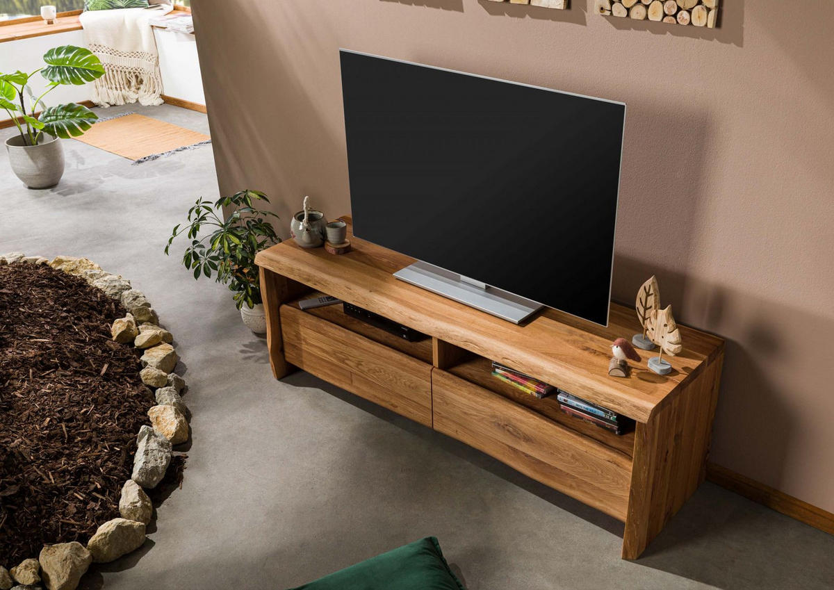 TV-BOARD Wildeiche 151x45x50 natur geölt PURE OAK #108 - Naturfarben, Holz (151/50/45cm) - Massivmoebel24