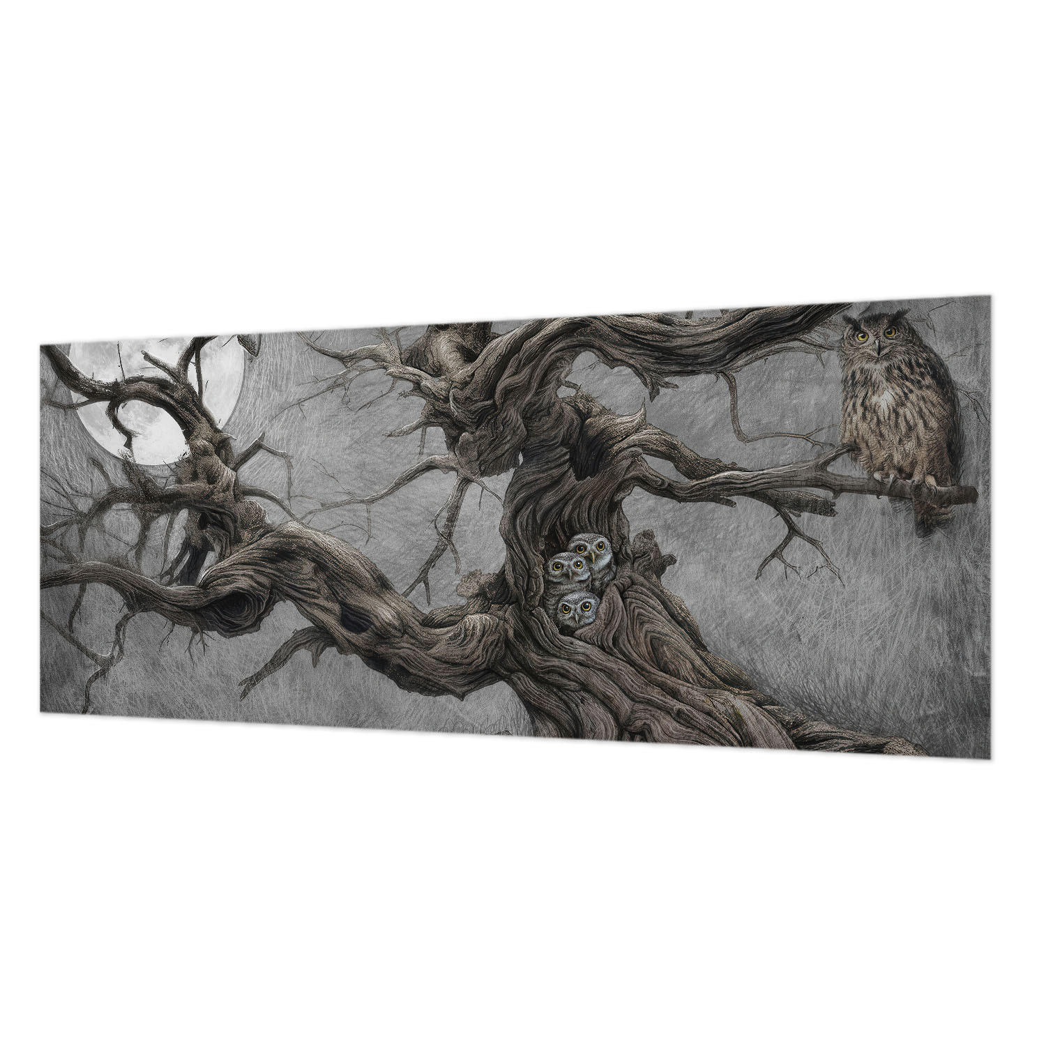 FOTOTAPETE 250x104 cm - Geheimnisvolle Eule - Grau, Textil (250/104cm) - Wallfluent