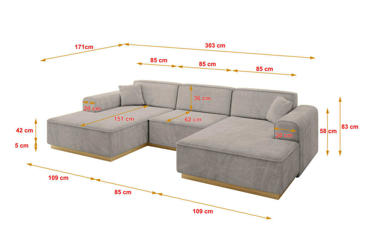 WOHNLANDSCHAFT IREA-U1-v2 - 303x171x83 cm Hellbraun - Hellbraun, Holzwerkstoff/Textil (303/83/171cm) - ALTDECOR
