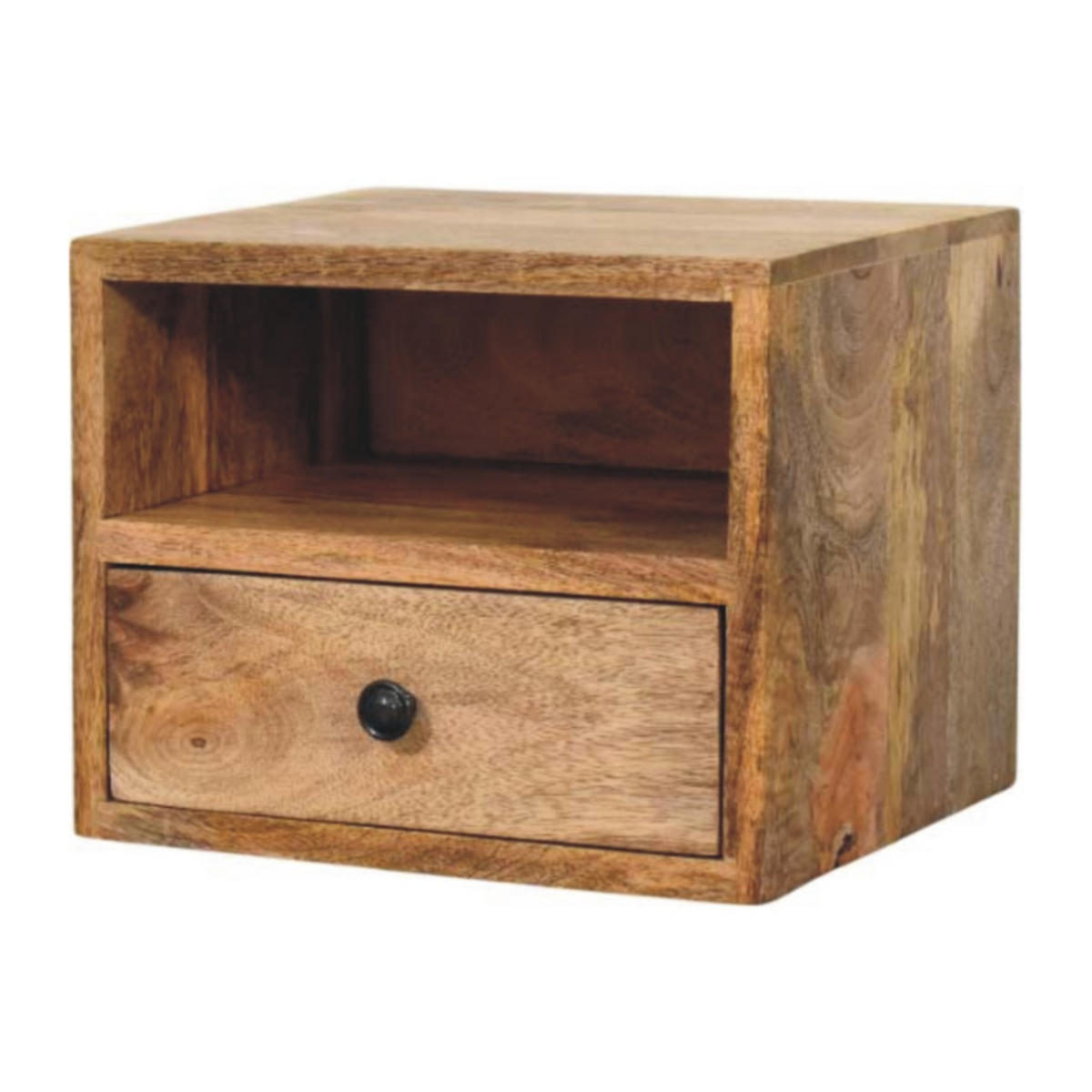 NACHTTISCH Massivholz Solis Oak-ish Wandmontiert, 1 Schublade und Offenes Fach, Hellbraun - Hellbraun/Messingfarben, Holz/Metall (30/24/25cm) - Artisan Furniture
