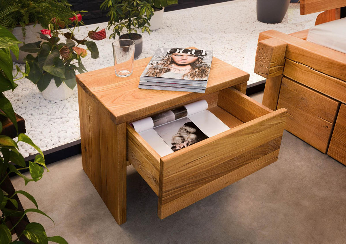 NACHTTISCH Wildeiche 50x35x40 natur geölt JANGALI #719 - Braun, Holz (50/40/35cm) - Massivmoebel24
