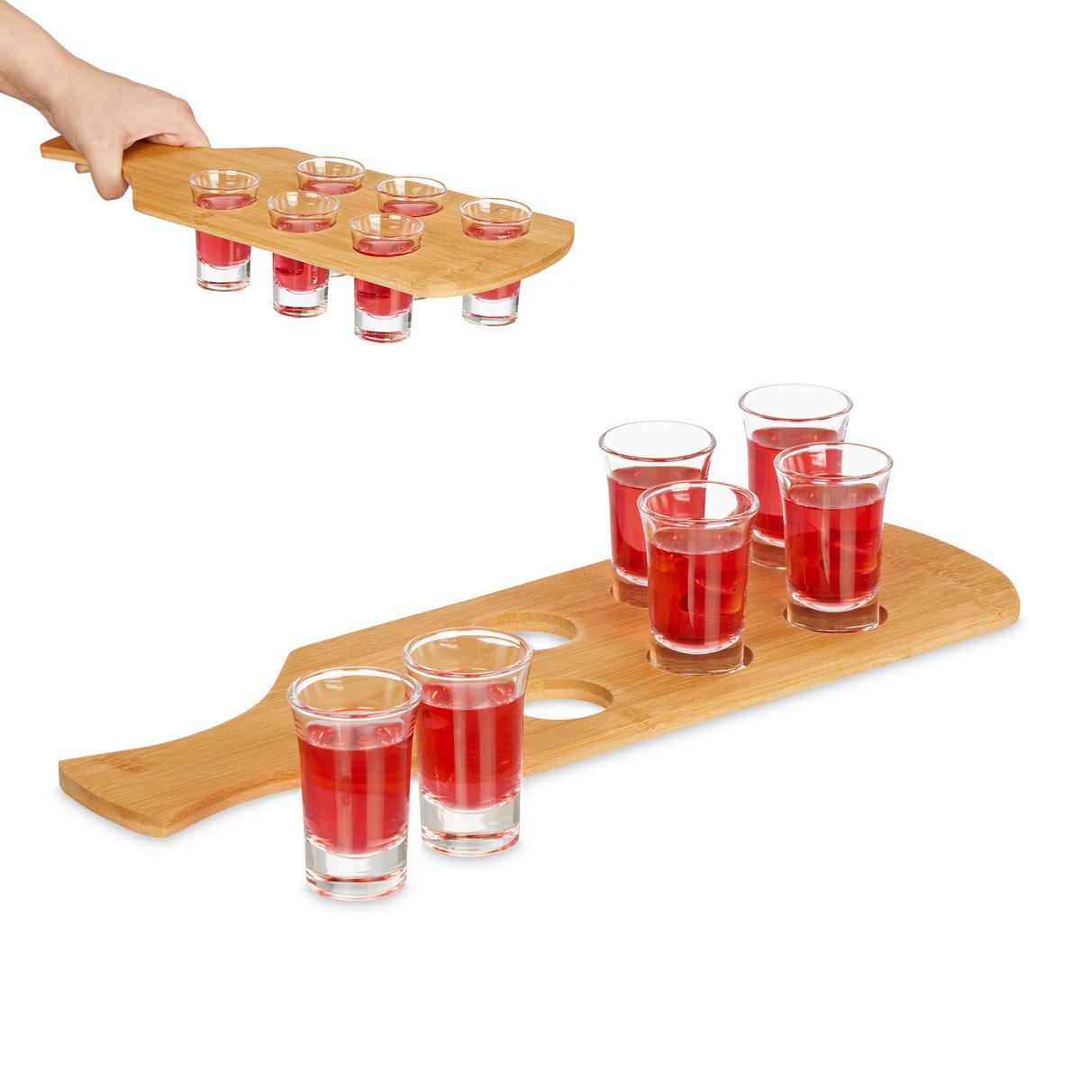 SCHNAPSBRETT - Hellbraun, Glas/Holz (0.04L) - Relaxdays