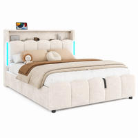POLSTERBETT 140/200 mit Bettkasten, LED, USB und Type-C in Beige - Beige, Holzwerkstoff/Textil (140/200cm) - EVRYAE