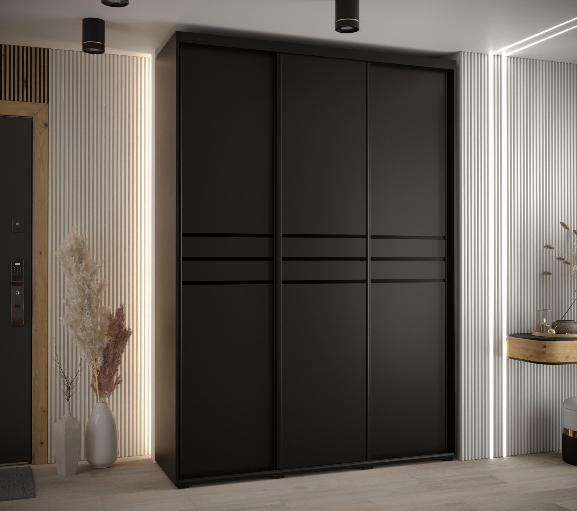 SCHWEBETÜRENSCHRANK 235,2/180/45 3-türig - Schwarz, Holz/Metall (180/235/45cm) - Abiks Möbel