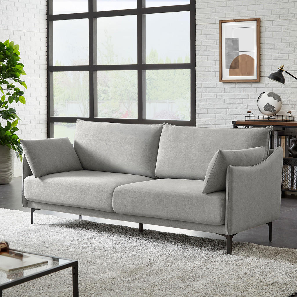 Thumbnail - Sicaan 3-Sitzer-Sofa, Hellgrau, Textil, Füllung: Polyurethan (PUR),Polyurethan (Pur), Rechteckig, 203x86x85 cm, Wohnzimm...