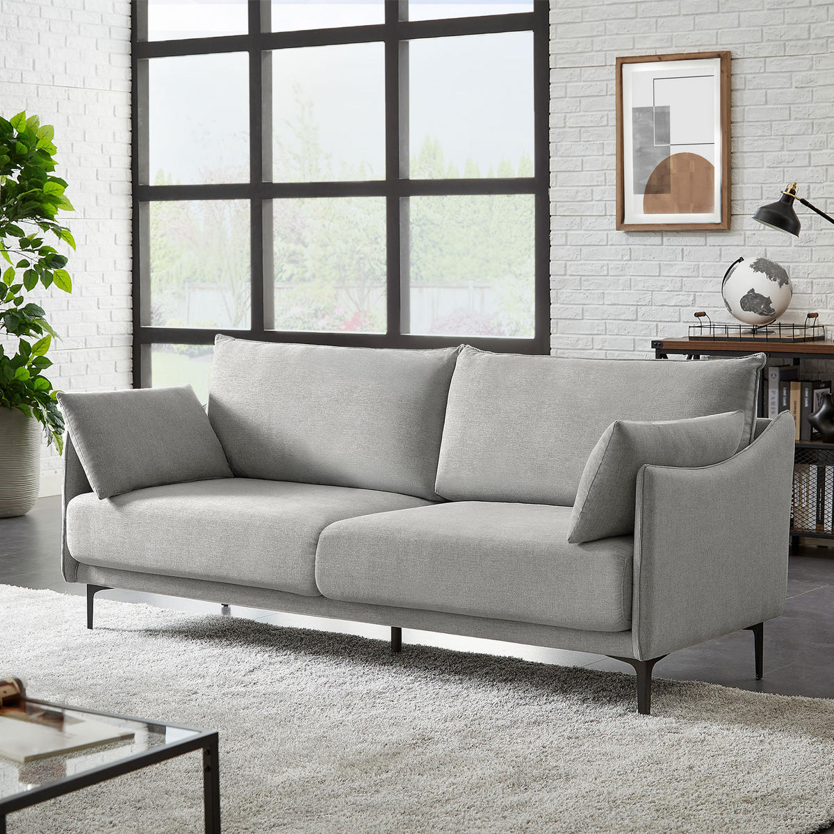 3-SITZER-SOFA Sasha Industrielles aus hellgrauem Stoff - Dunkelgrau/Hellgrau, Holzwerkstoff/Textil (203/86/85cm) - Sicaan