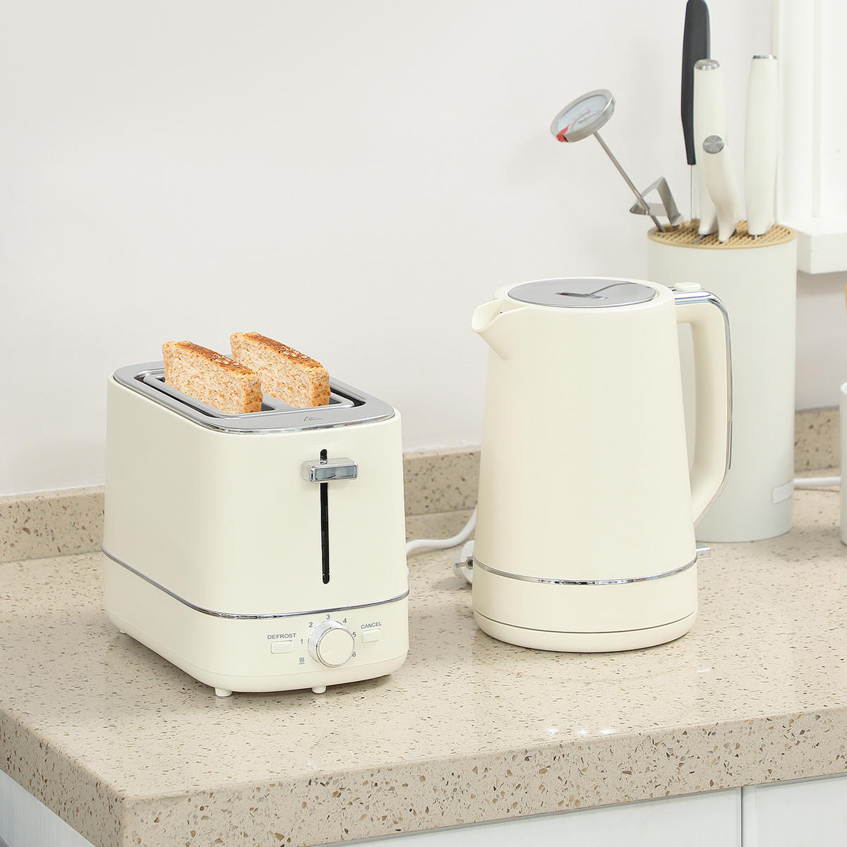 KOCHER-TOASTER-SET 2er Set Stahl Kunststoff Beige - Beige, Kunststoff (16/24.3/21.2cm) - HOMCOM
