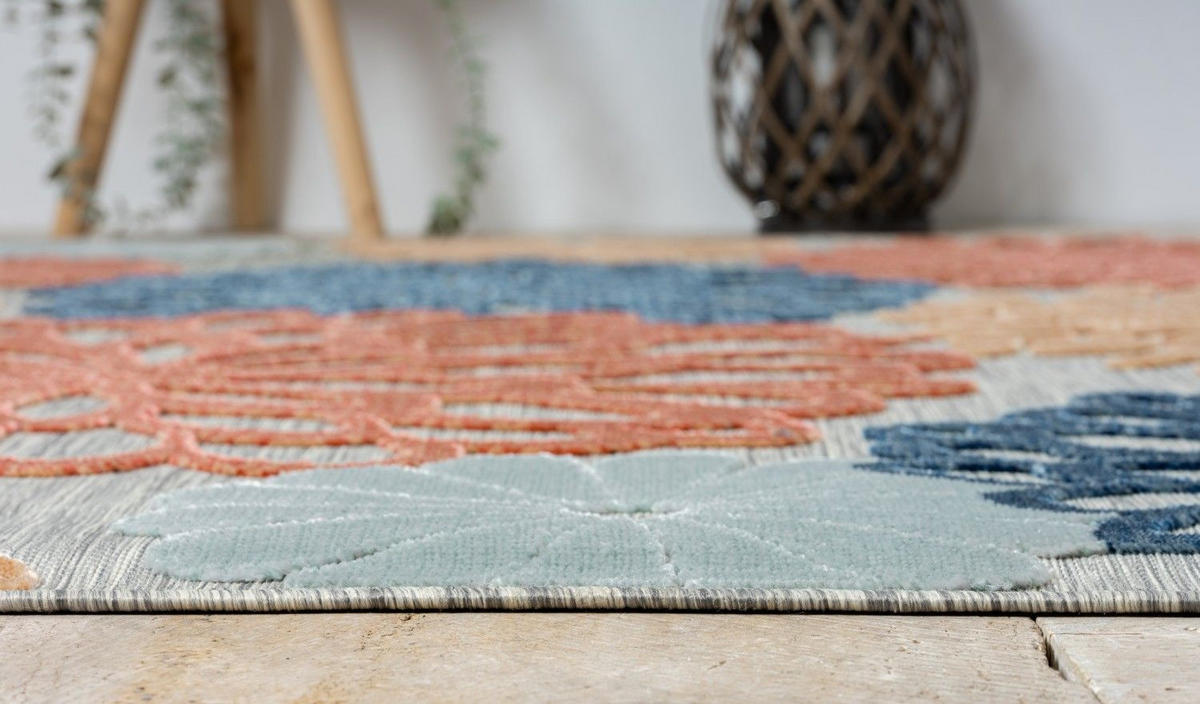 OUTDOORTEPPICH Bramble Dunkelblau,Rostfarben,Currygelb 140/200 cm - Multicolor/Hellgrau, Textil (140/200cm) - My-Rug