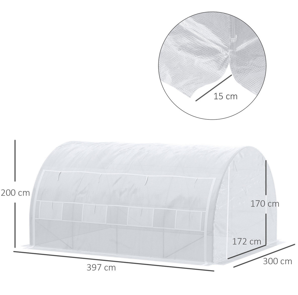 GEWÄCHSHAUS 397/300/200 cm Weiß aus Stahl mit 8 Fenstern - Weiß, Metall (300/200/397cm) - OKMYHOME