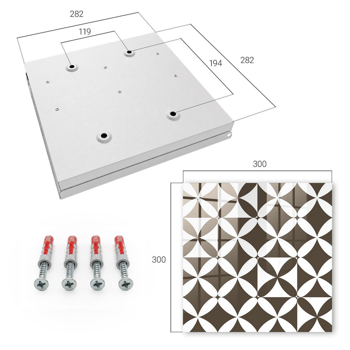 SCHLÜSSELBOX Weiß 30x30 cm – Türöffnung nach rechts - Geometrische Komposition - Braun, Metall (30/30/5cm) - TULUP
