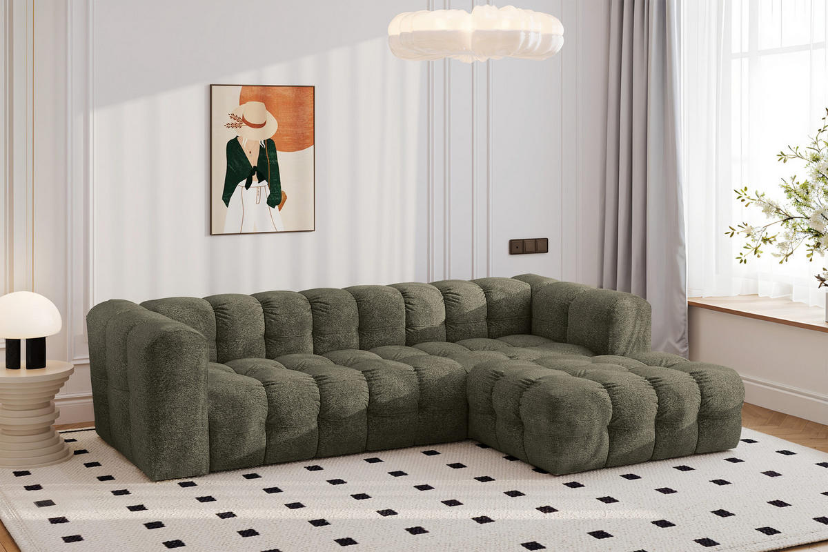 ECKSOFA L-form BALOO L, Chenille-Stoff Arena, Grün, Rechts - Grün, Holz (280/193cm) - Kaiser Möbel