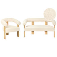 SOFA-SET Bouclé Cremeweiß/Hellbraun Ilbro - Creme/Weiß, Textil (138/76/68cm) - Beliani