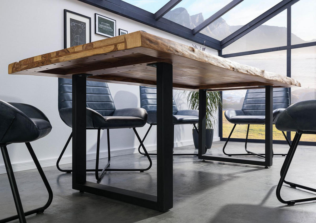 BAUMTISCH Sheesham 200x100x77 natur sandgestrahlt / U-Beine anthrazit matt FREEFORM 5 - Naturfarben, Holz (200/100/77cm) - Massivmoebel24
