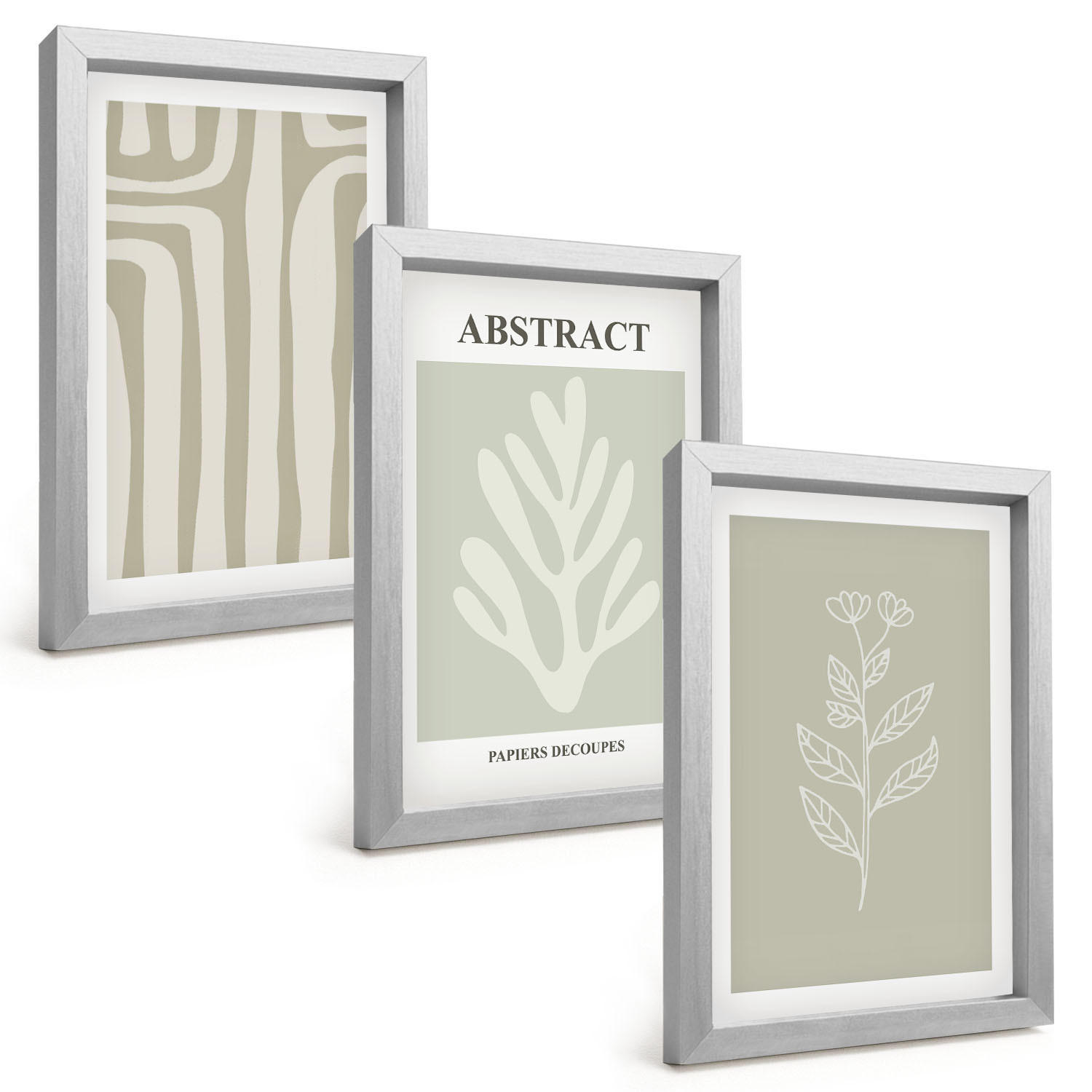 BILDER SET 3er Set - 20x30 cm Silberner Rahmen - Abstrakte Pflanzenmuster - Silberfarben, Kunststoff (20/30cm) - TULUP