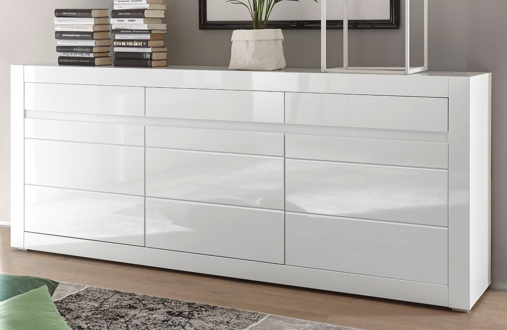 SIDEBOARD Hochglanz weiß, mit weiß oder grau, große Anrichte 217 cm Soft-Close-Funktion - Weiß Hochglanz/Weiß, Holzwerkstoff/Kunststoff (217/90/42cm) - Furn.Design