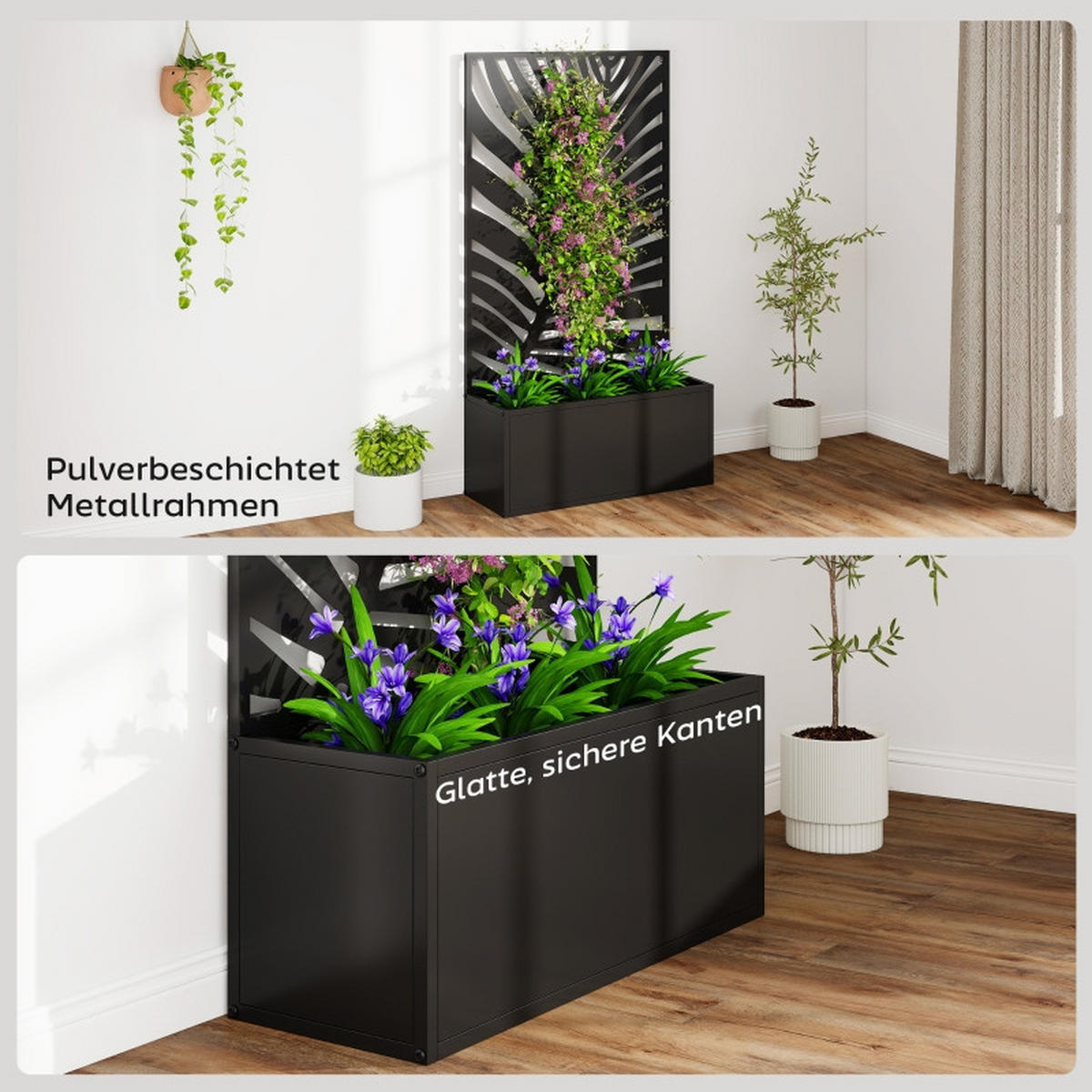 HOCHBEET Pflanzkasten mit Sichtschutz Metall - Schwarz, Metall (23/23/61cm) - ComfortXL