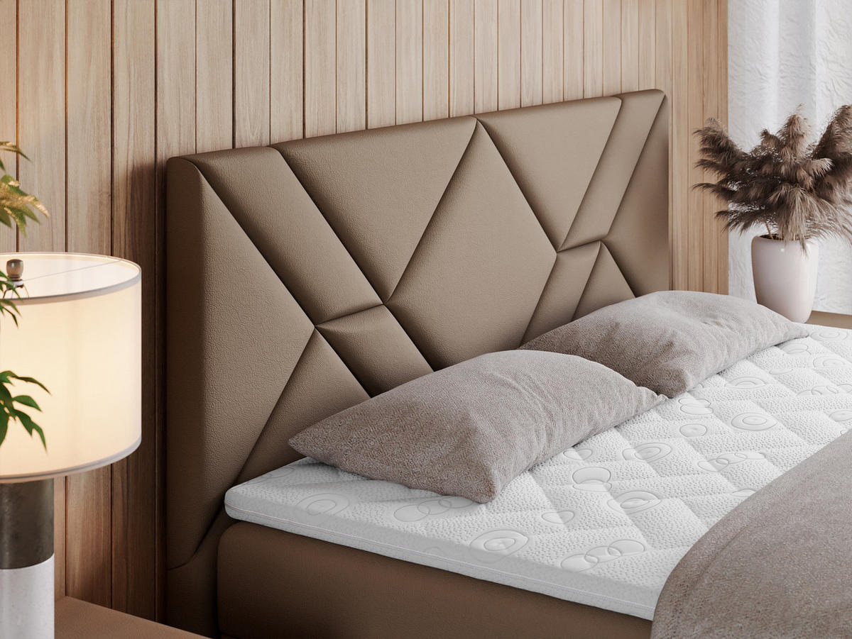 BOXBETT NEOMI 180/200 - Braun Kunstleder - H4 - Topper T25 - Braun, Holz/Textil (180/200cm)