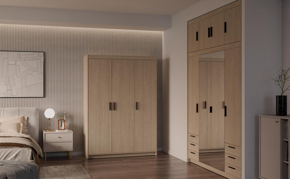 KLEIDERSCHRANK Storicos Geölte Eiche 133/190,5/53 cm - Modern 3-türig - Eichefarben, Holzwerkstoff/Kunststoff (133/190.5/53cm) - AX Living