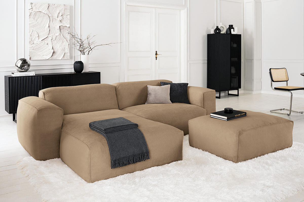 1,5-SITZER ECKSOFA mit Longchair - Taupe/Schwarz, Kunststoff/Textil (260/173cm) - home24
