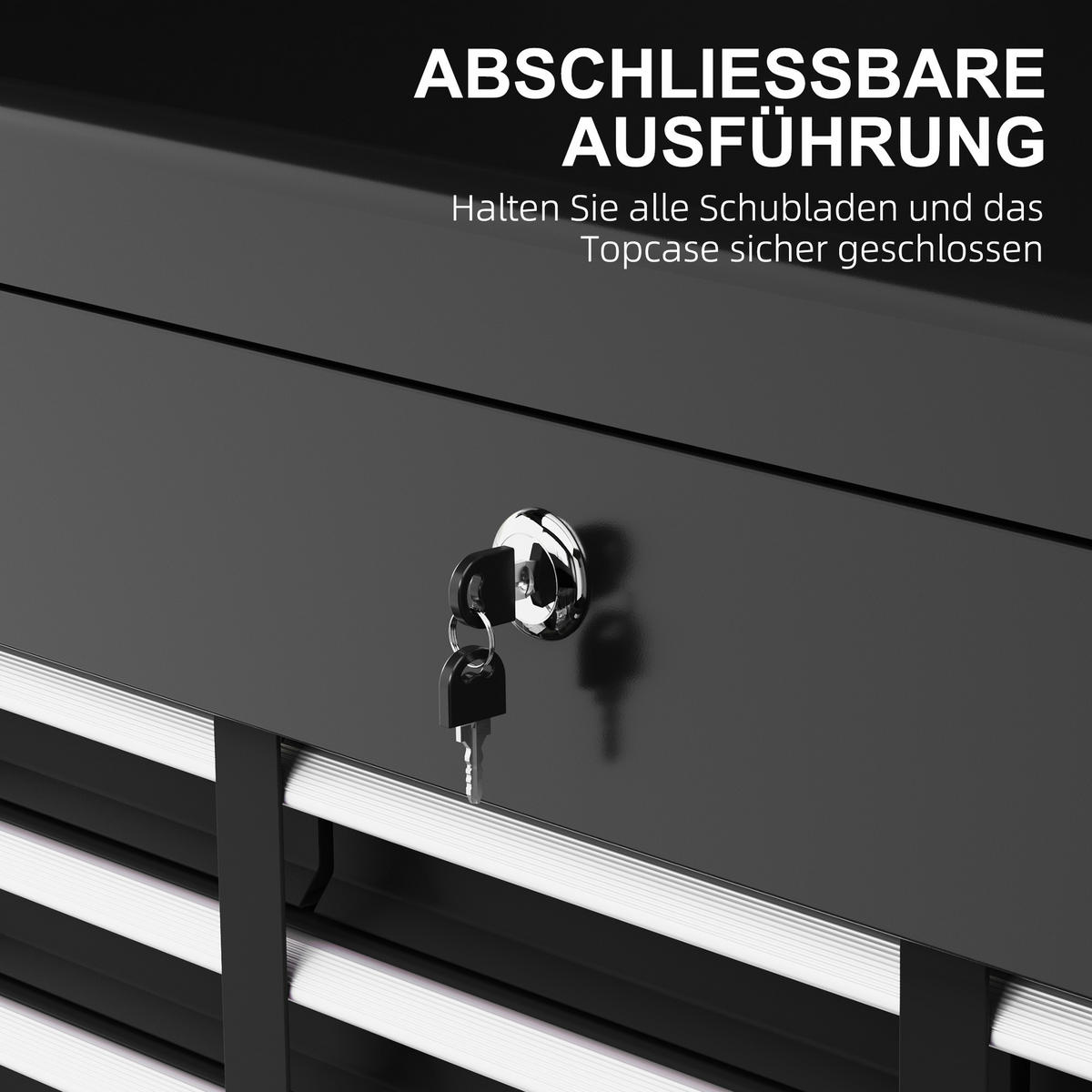 WERKZEUGKASTEN, Werkzeugkoffer ohne Werkzeug, mit 6 Schubladen, Schloss - Schwarz, Metall (26/34/60cm) - HOMCOM