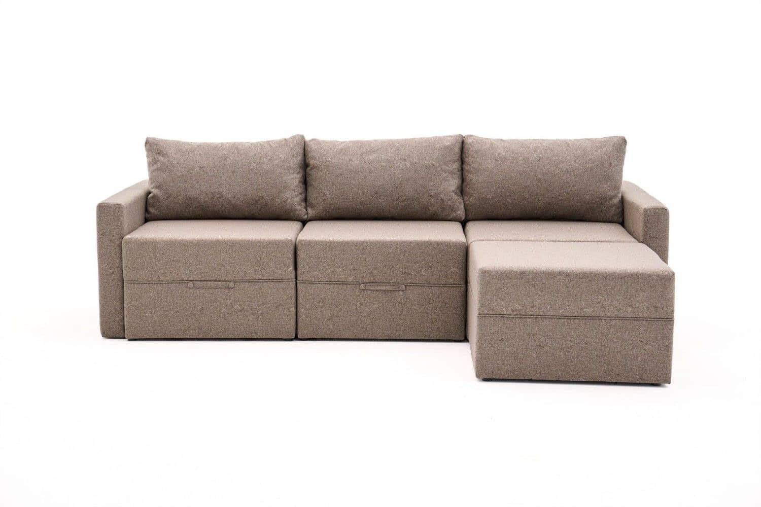 ECKSCHLAFSOFA mit Hocker - Taupe/Schwarz, Holz/Kunststoff (230/180cm) - myHomelando