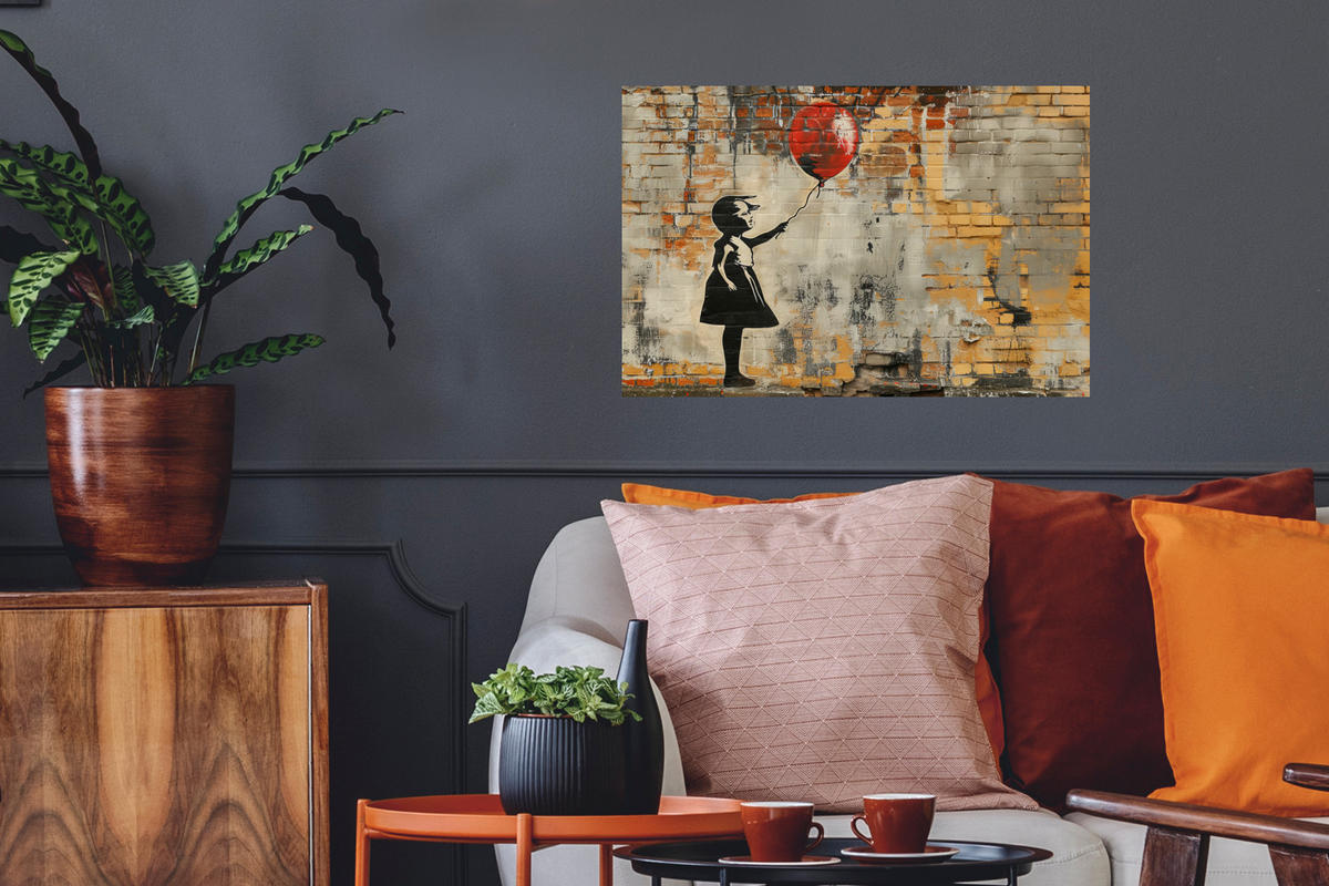 WANDTATTOO Graffiti - Banksy - Mädchen - Straßenkunst 60x40 cm - Sandfarben, Kunststoff (60/40/0.1cm) - MuchoWow