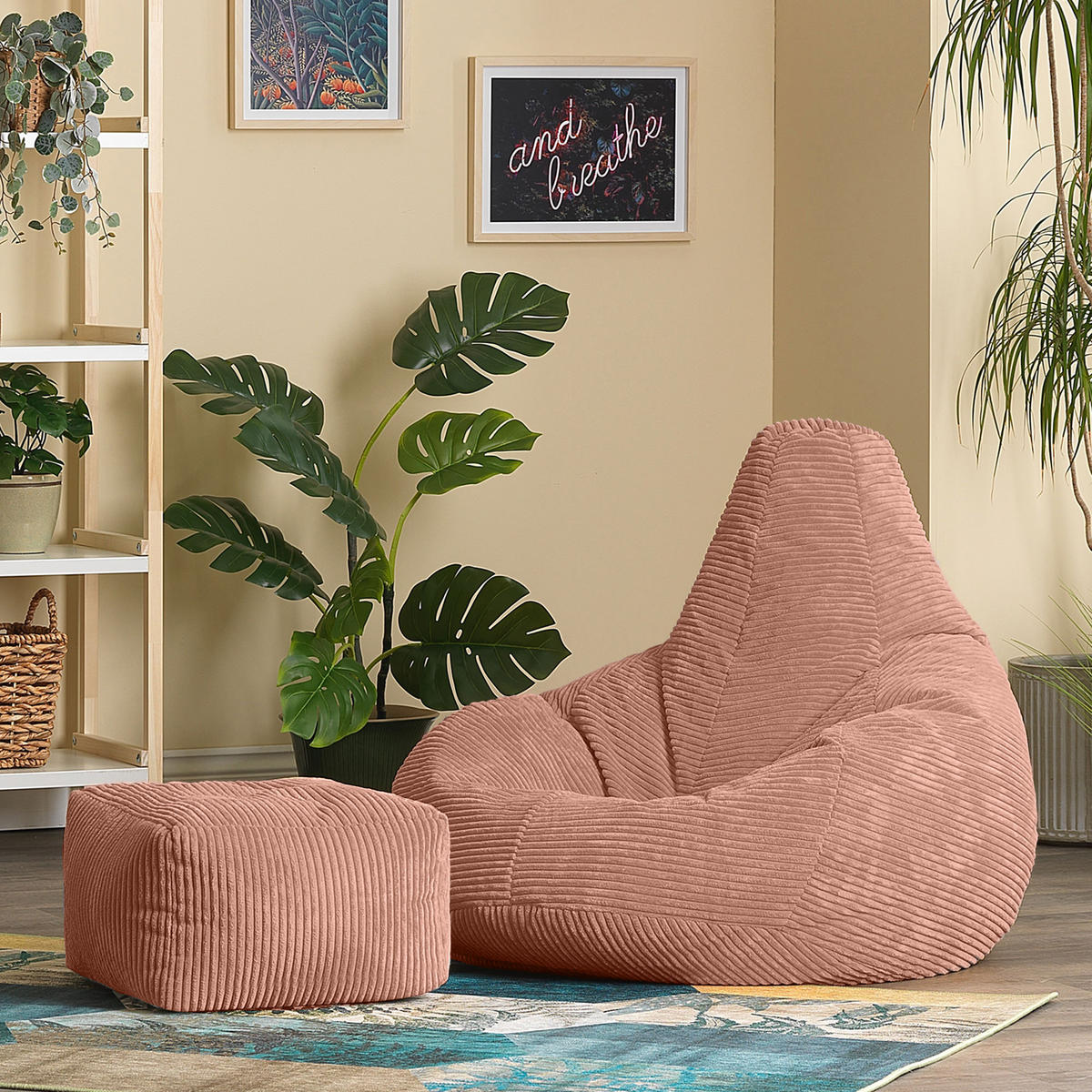 SITZSACK Dalton mit Hocker - Pink, Textil (90/73/84cm) - icon