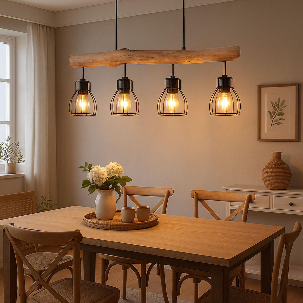 LED HÄNGELEUCHTE Holz Schwarz - Schwarz, Holz (82.5/13.6/140cm) - Globo Lighting