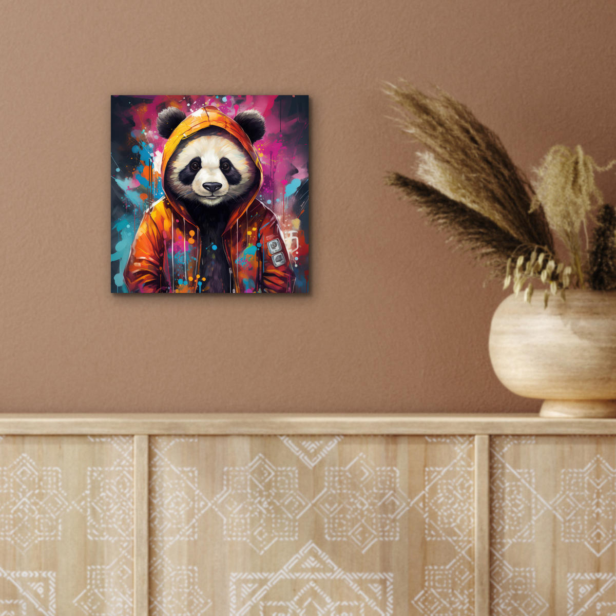 METALLBILD Panda - Jacke - Graffiti - Orange 20x20 cm - Orange, Metall (20/20cm) - MuchoWow