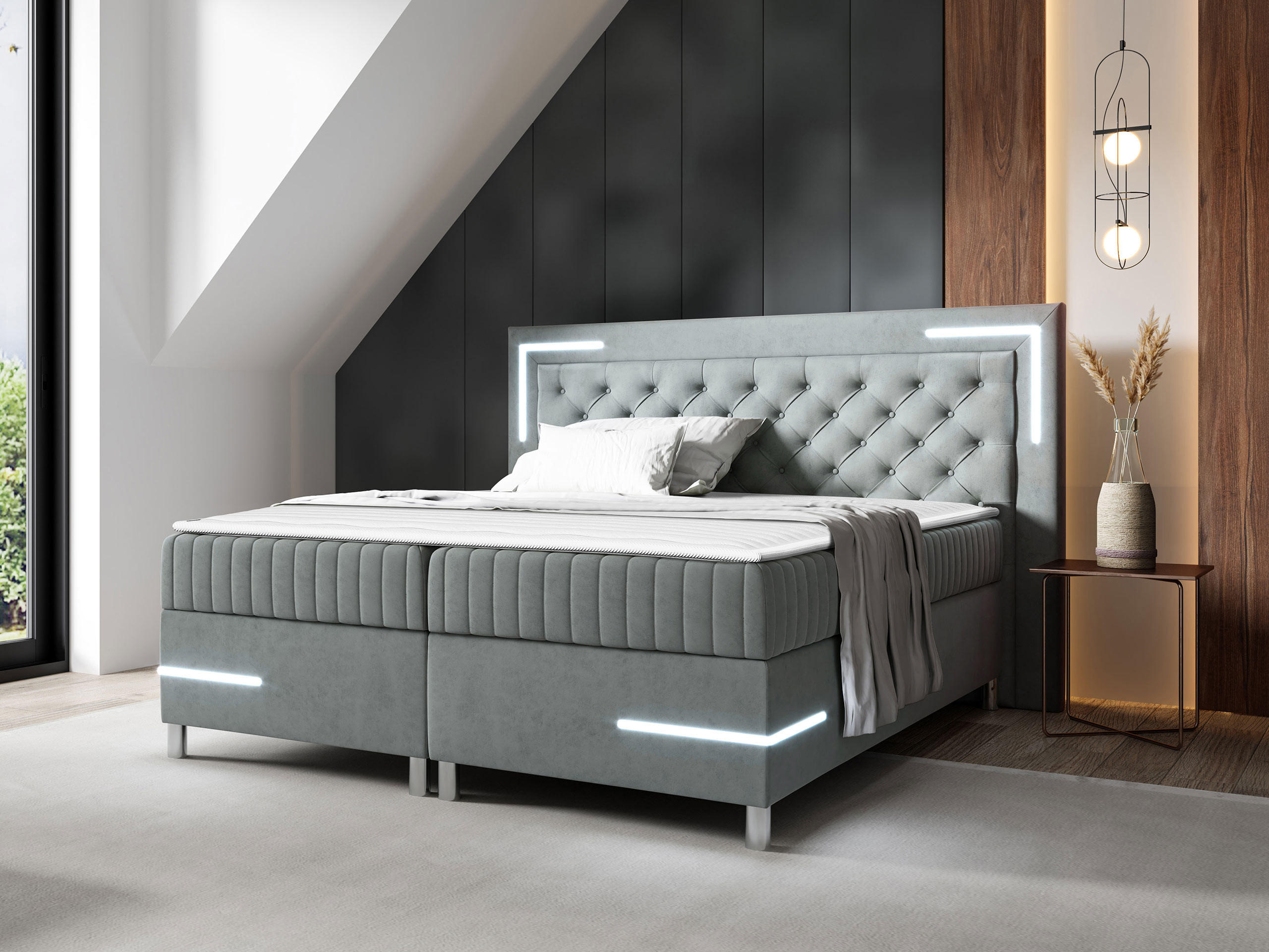 BOXBETT Tenosi 5 LED - Grau, Holz (200/200cm) - MIRJAN24