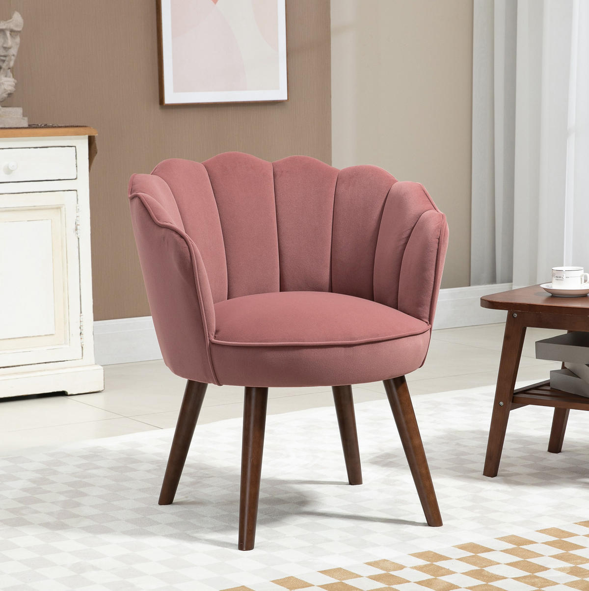 POLSTERSESSEL 66/66/78,5 cm in Rosé mit Samtoptik und Holzbeinen - Pink, Kunststoff (66/78.5/66cm) - BEAOK