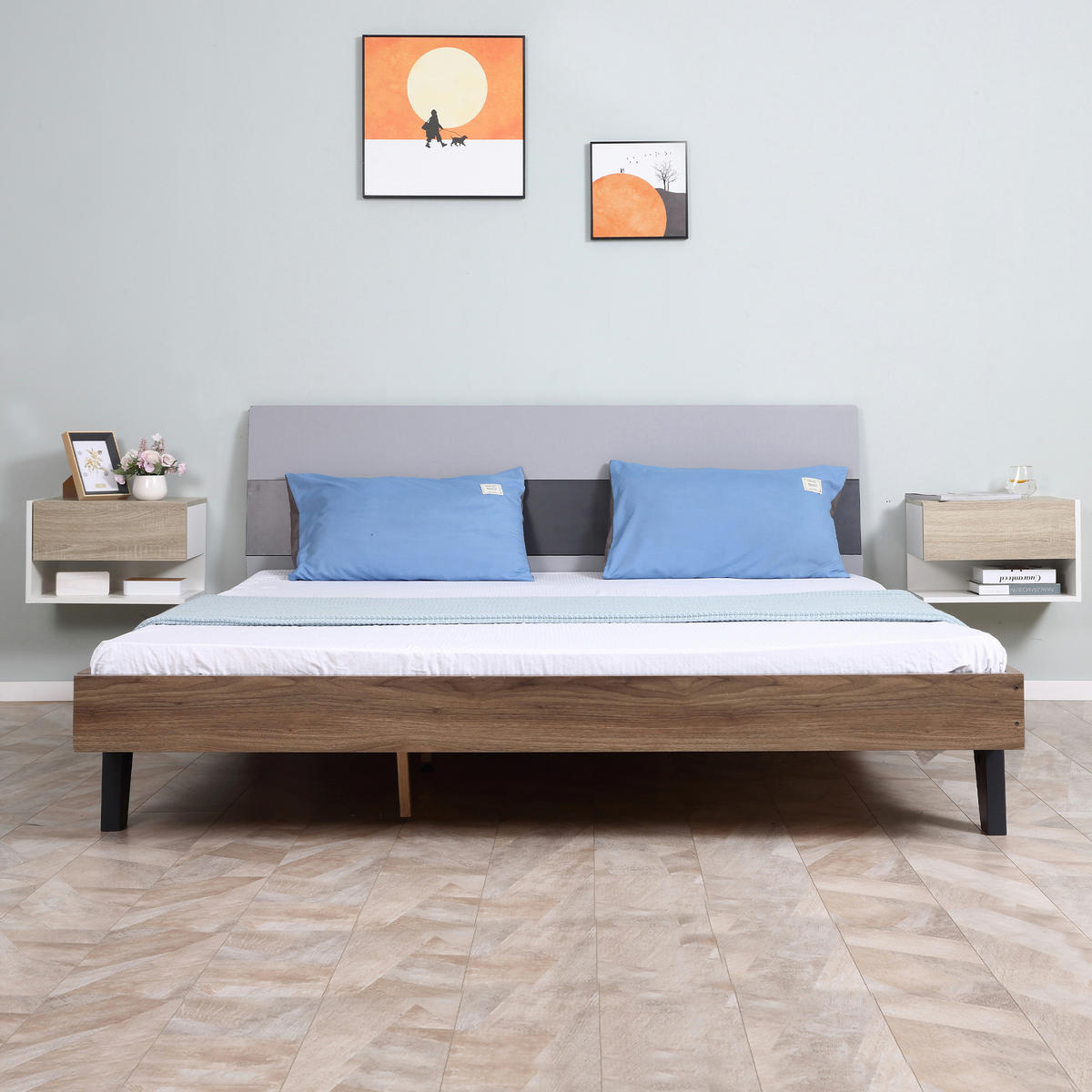 NACHTSCHRANK 2er-Set DE-12786 Schublade und offenes Fach Weiß/Eiche hell - Multicolor, Holzwerkstoff (30/30/46cm) - ComfortXL