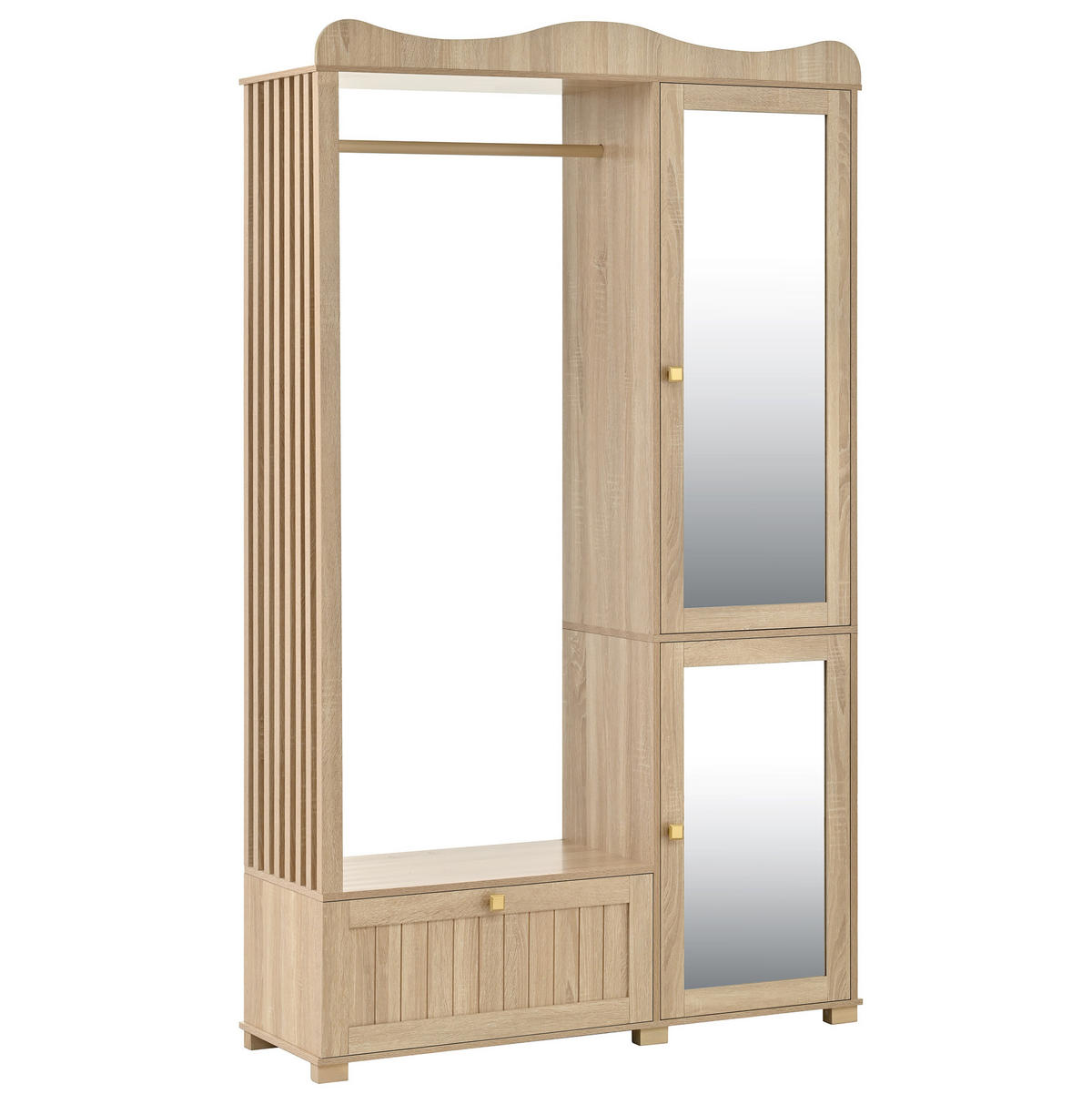 ŠATNÍ skříň 115,5/38,5/194,5 cm dubová z MDF s otevřeným věšákem a zrcadlem - barva dubu, kompozitní dřevo (115.5/194.5/38.5cm) - OKWISH