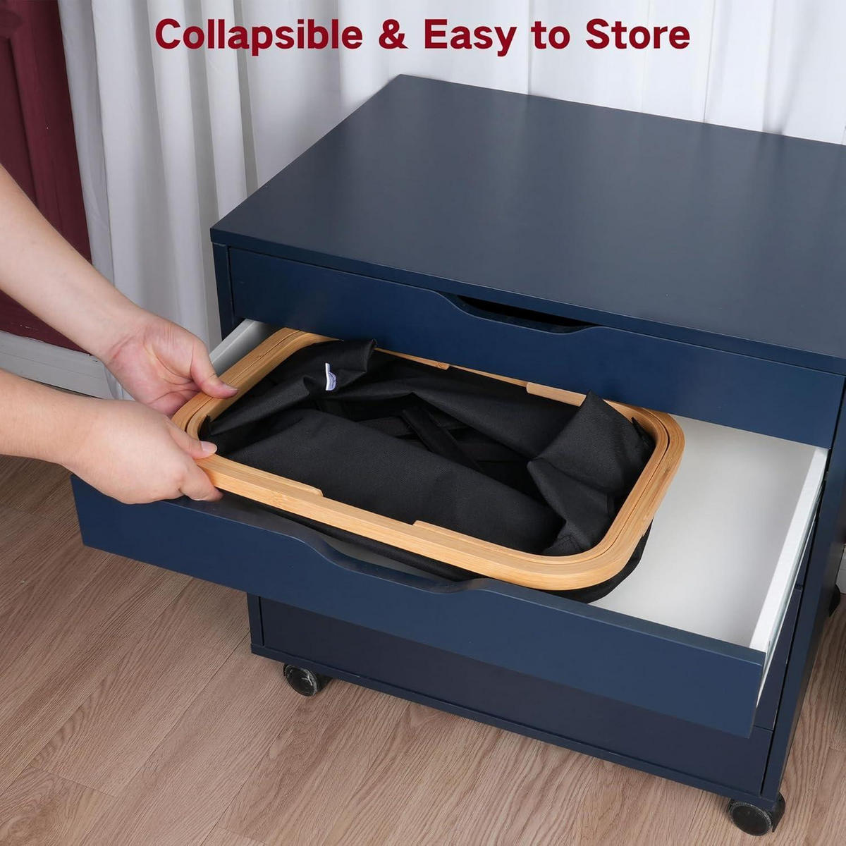 WÄSCHEKORB faltbar Bambus Stoff Schwarz 43L - Schwarz, Naturmaterialien (33/30/44cm)