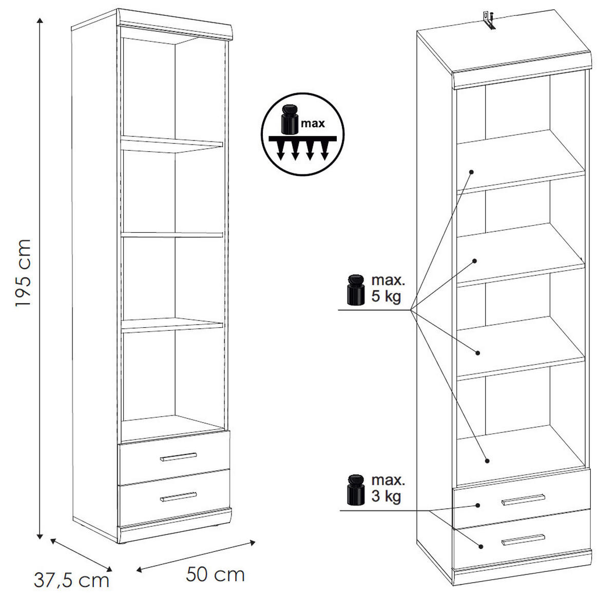 STANDREGAL Imperial Nussbaum Imperial 50 / 37,5 / 195 cm - Nussbaumfarben, Holz/Holzwerkstoff (50/195/37cm) - Feldmann-Wohnen