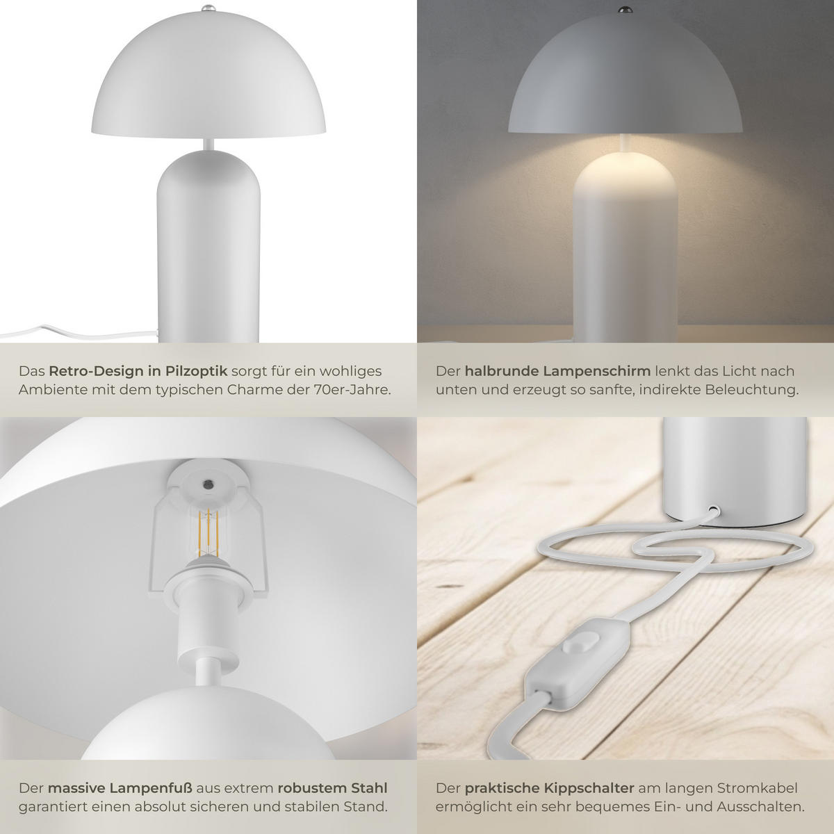 RETRO-TISCHLAMPE Altea,25 x 37 cm,weiß - Weiß, Metall (25/25/37cm) - tectake