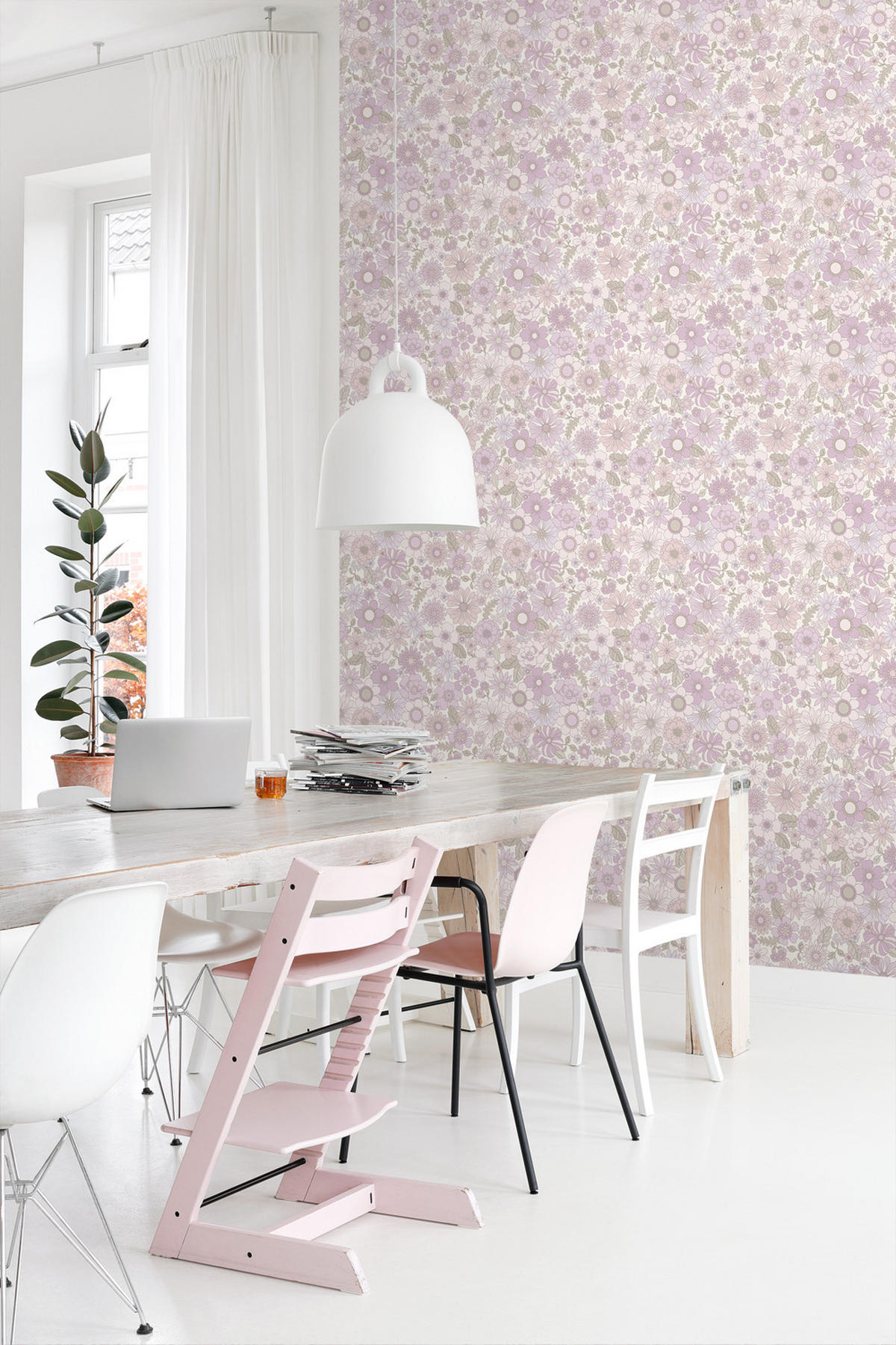 TAPETE Retro Blumen 50 x 900 cm - Lila, Papier (50/900cm) - ESTAhome