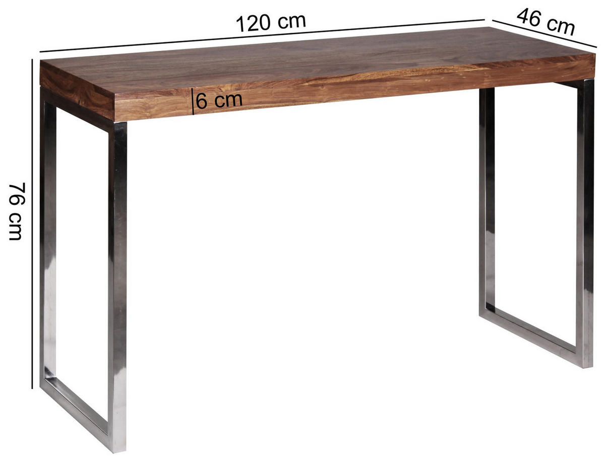 KONSOLENTISCH Massivholz Chromgestell Handgefertigt ISEN, Braun 120x45x77 cm - Silberfarben/Braun, Holz/Metall (45/120/77cm) - KADIMA DESIGN