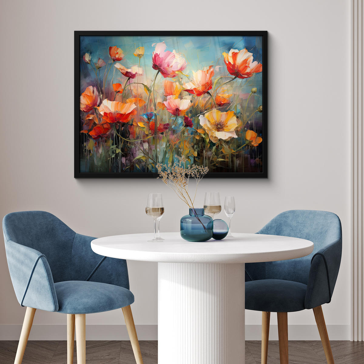 POSTER MIT RAHMENGERAHMTES BILD Blumen - Aquarell - Kunst - Botanisch - Natur 80x60 cm - Orange, Papier (80/60cm) - MuchoWow