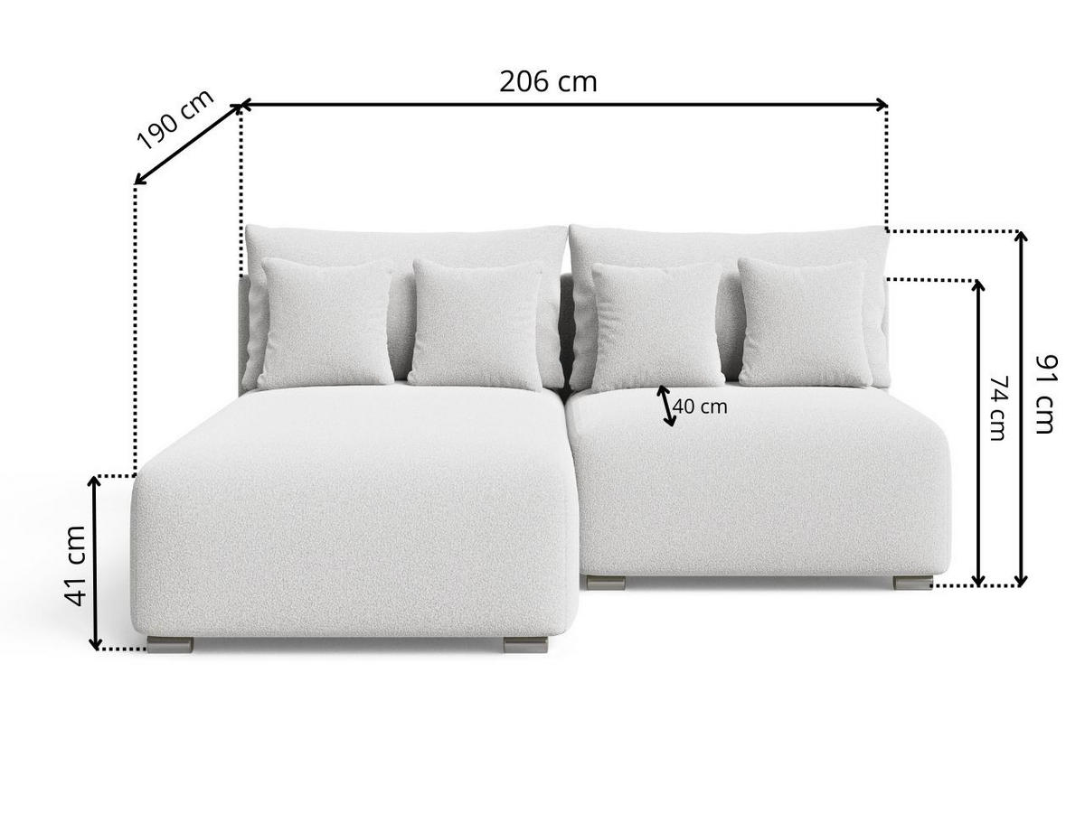 ECKSOFA Ronni Bouclé-Stoff Weiß Rechts - Weiß, Holz/Textil (206/190cm) - Graingold