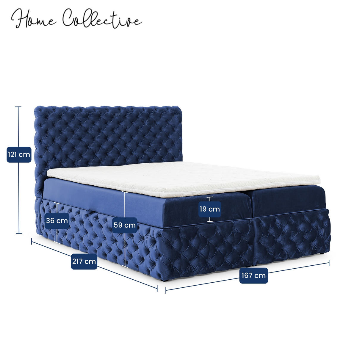 BOXBETT mit zwei Stauraum 160x200 cm in Marineblau - Blau, Textil (160/200cm) - Home Collective
